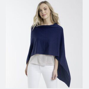 Alashan Midnight Blue Cashmere Dress Topper Cotton Poncho Soft Knit Dark Navy
